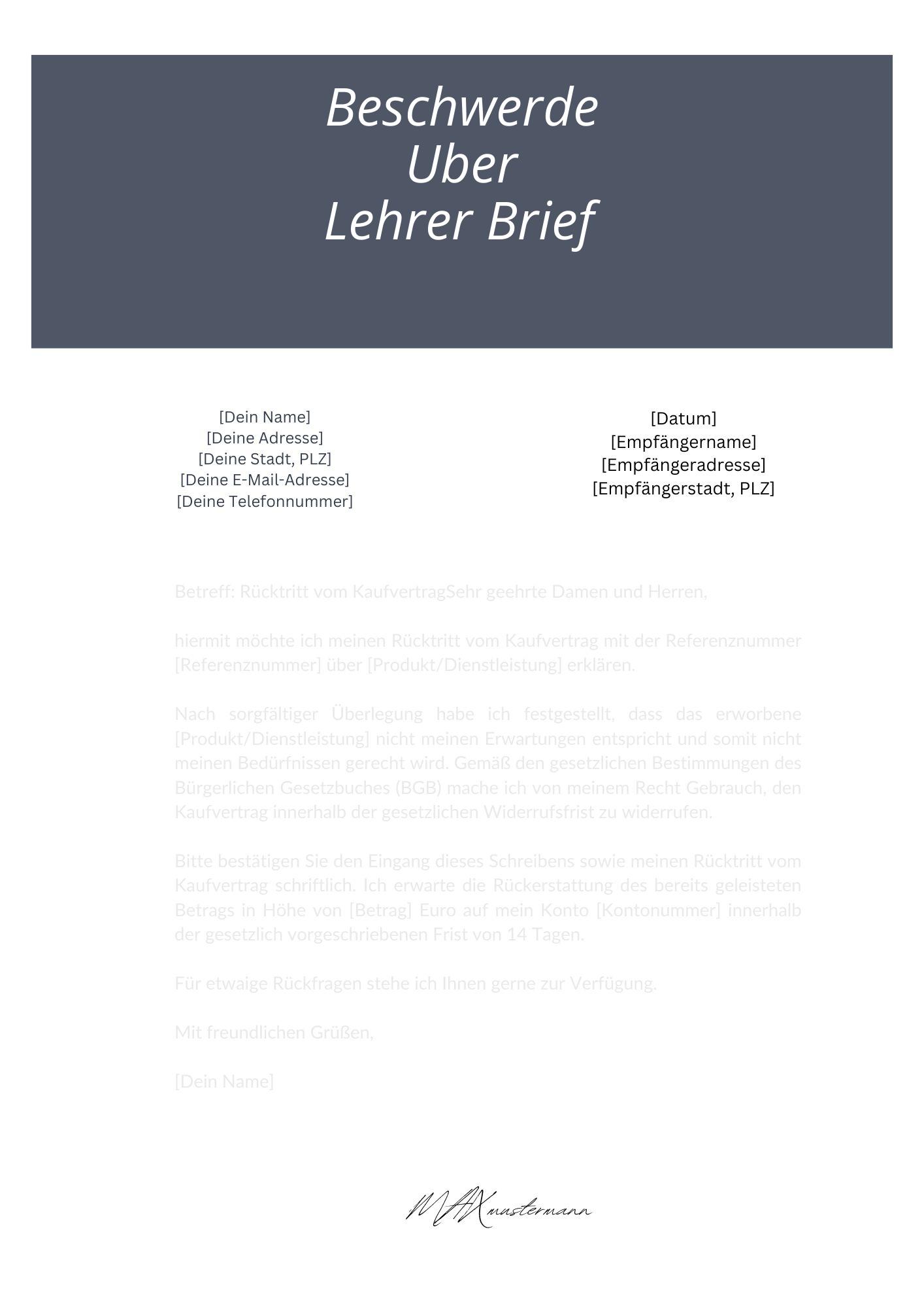 Beschwerde Über Lehrer Brief