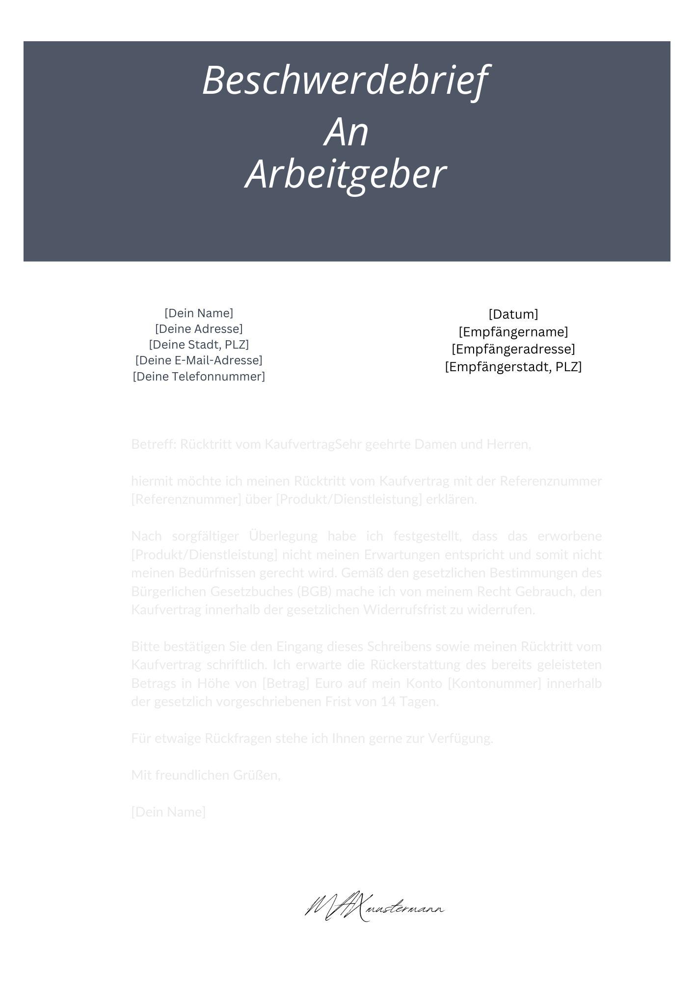 Beschwerdebrief An Arbeitgeber