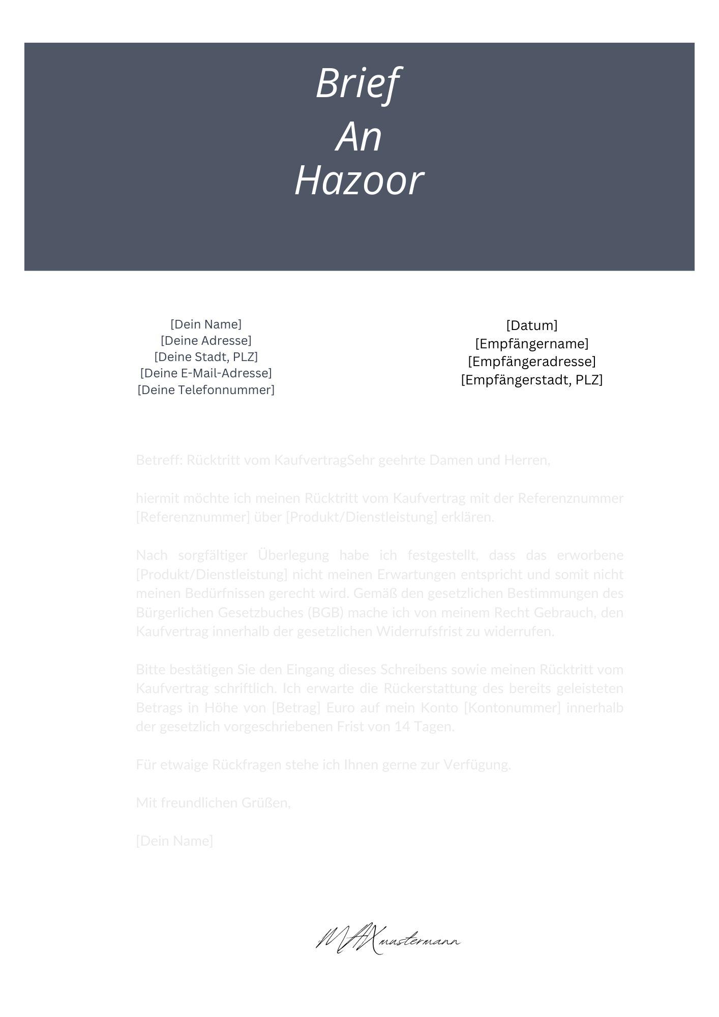 Brief An Hazoor