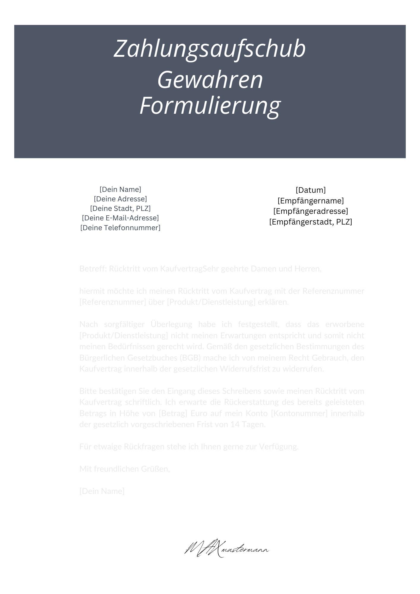 Zahlungsaufschub Gewähren Formulierung